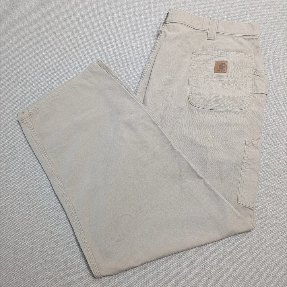 Carhartt Pants Men's Tan 48x32 Carpenter Workwear Cotton Utility Straight Leg
